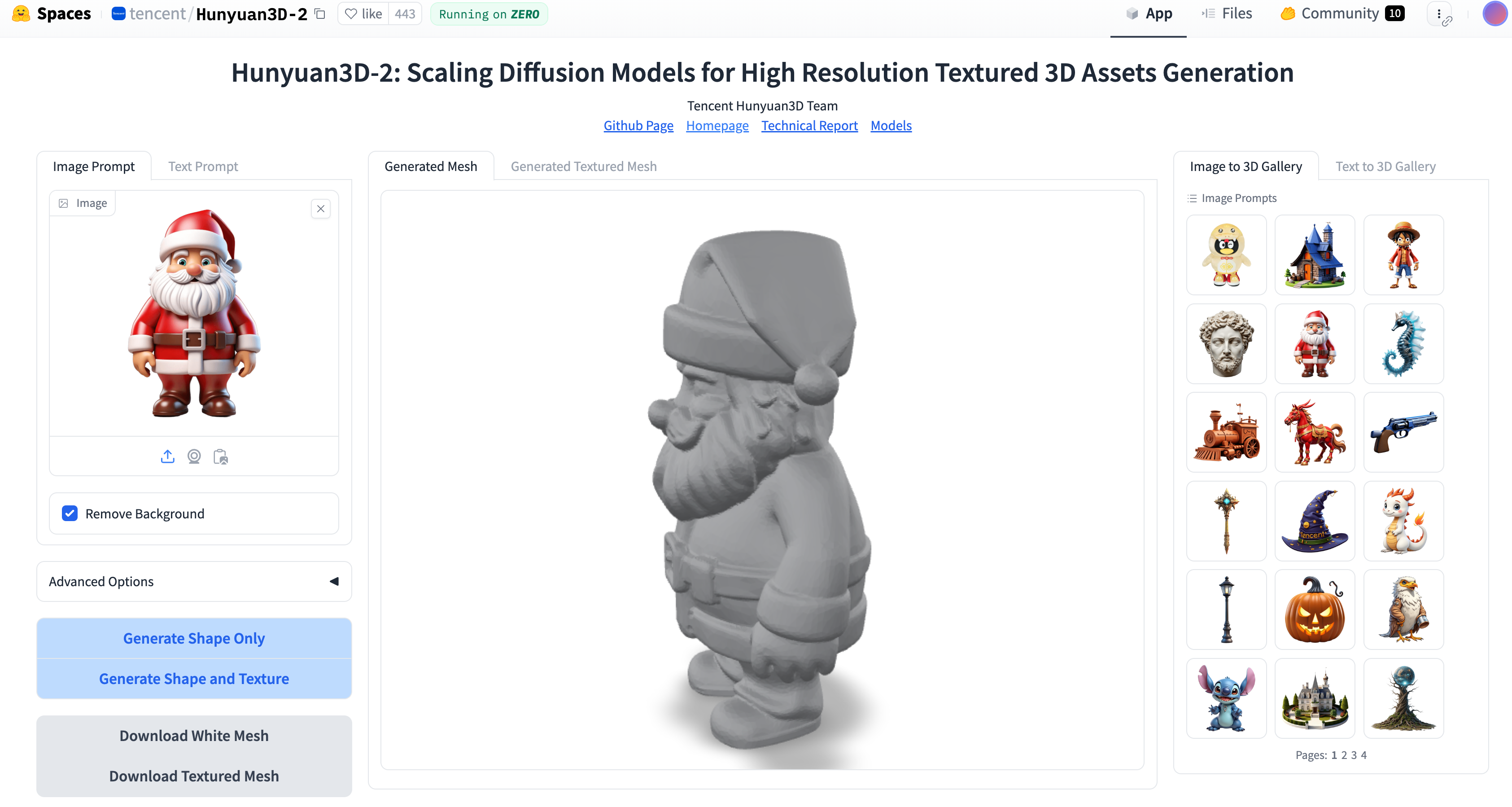 Hunyuan 3D-2 interface on Hugging Face